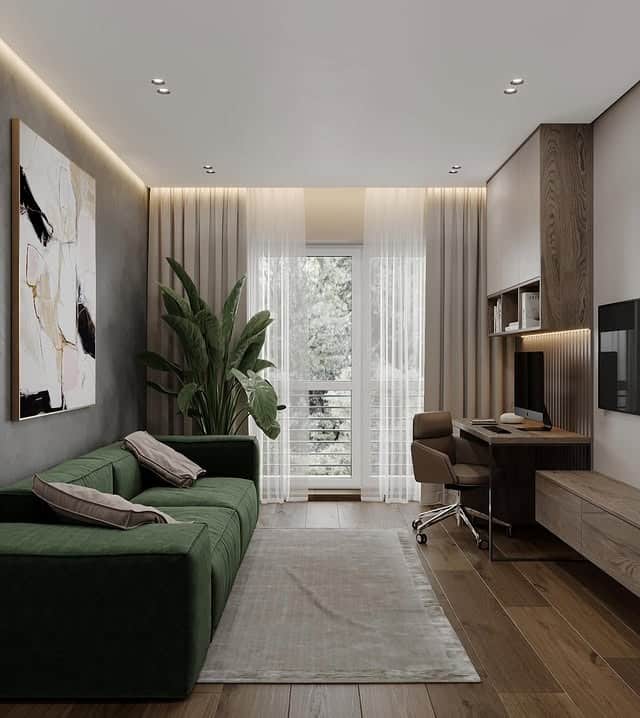 14. Green and Walnut Multifunctional Home Office - office room ideas