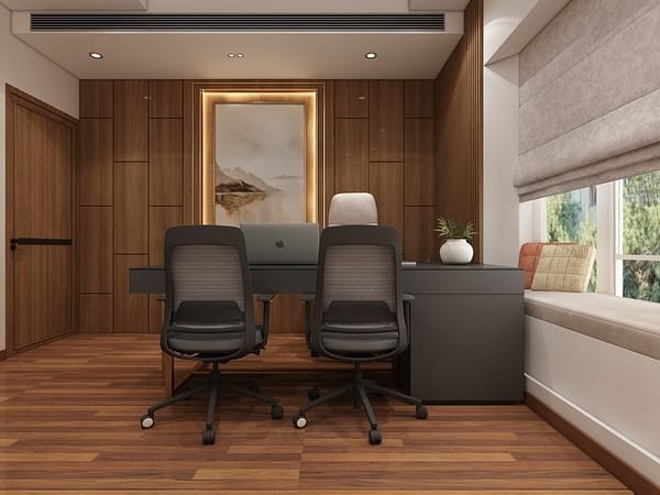 15. Warm Wood and Graphite Professional Office - office room ideas
