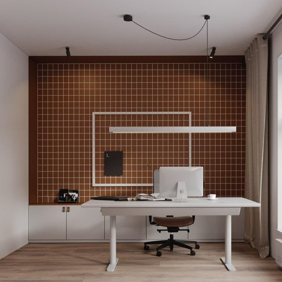 20. Terracotta and White Minimalist Office Design - office room ideas
