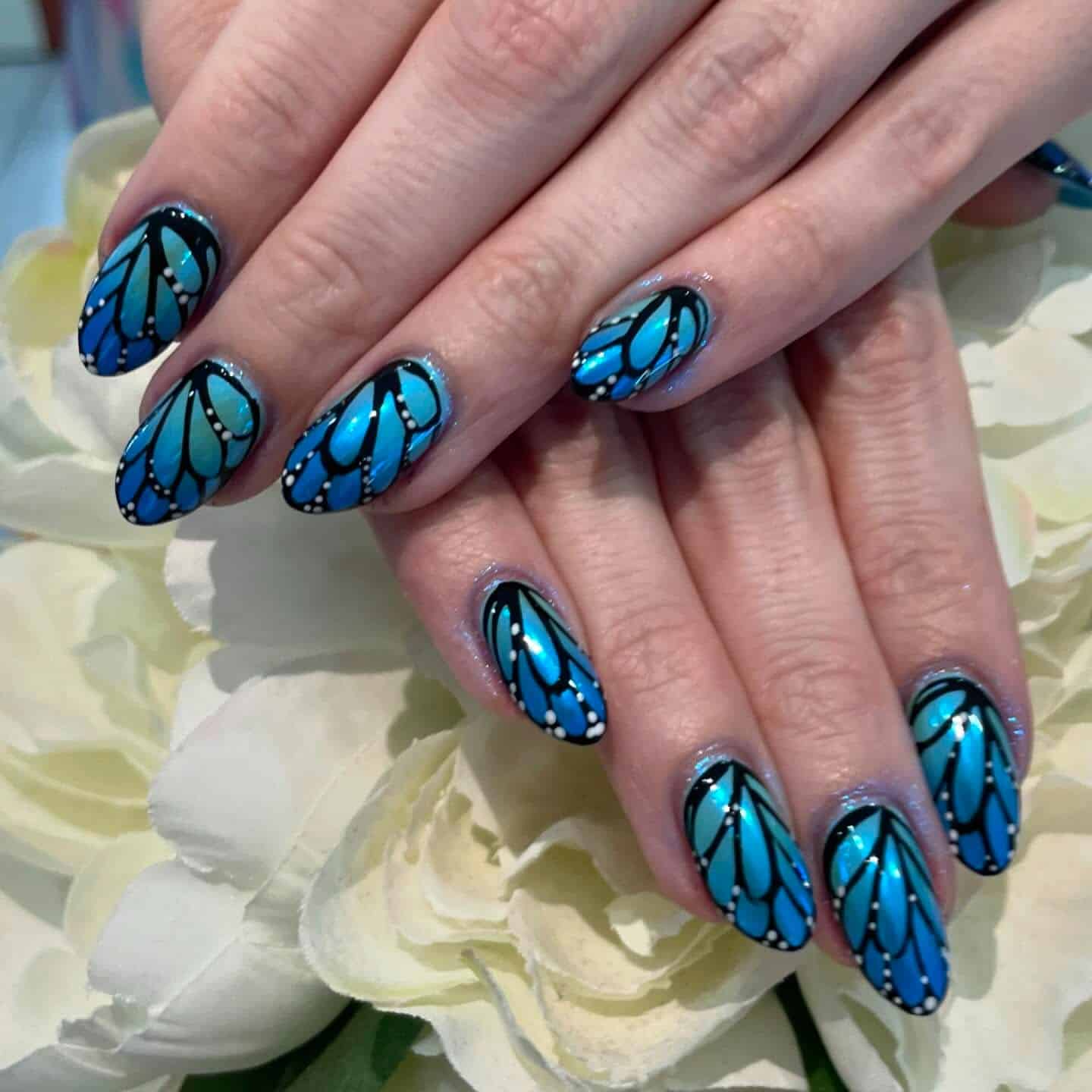 6. Blue Butterfly Wing Dip Nails - dip nail ideas