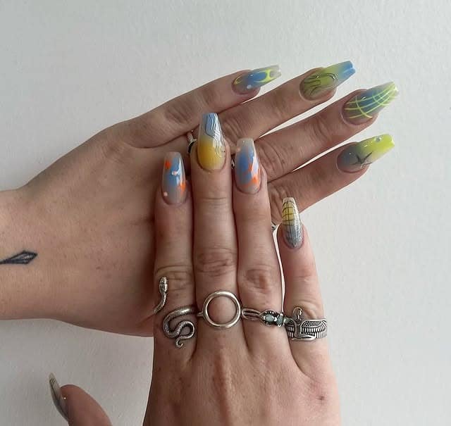 17. Abstract Pastel Mixed Art Coffin Dip Nails - dip nail ideas