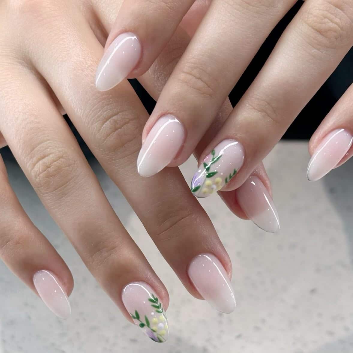 19. Soft Pink Floral Almond Dip Nails with Botanical Accents - dip nail ideas