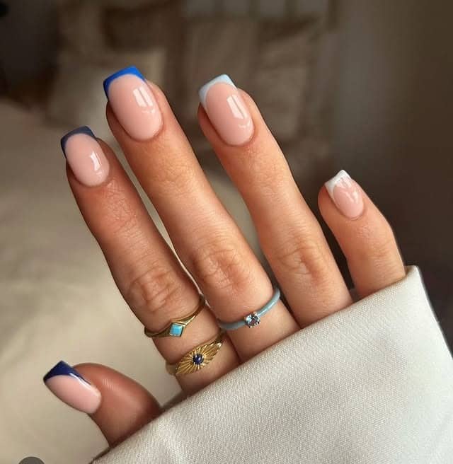 22. Blue Ombre French Square Dip Nails - dip nail ideas