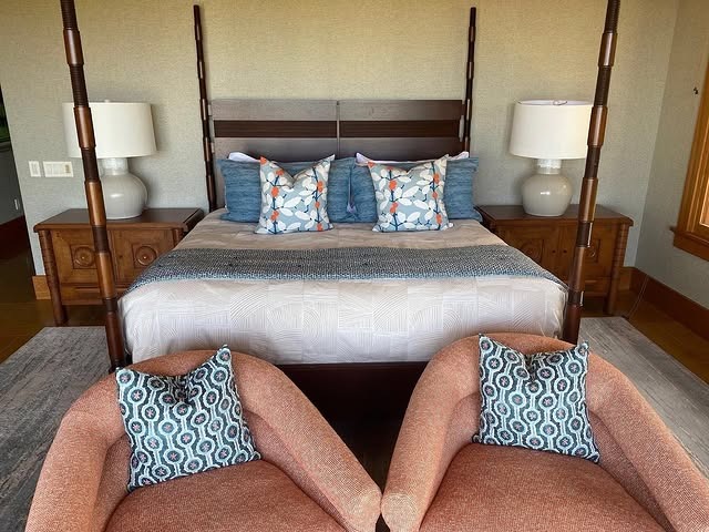 15. Luxury Four-Poster Hawaiian Bedroom with Coral and Ocean Blue Accents - hawaiian bedroom ideas