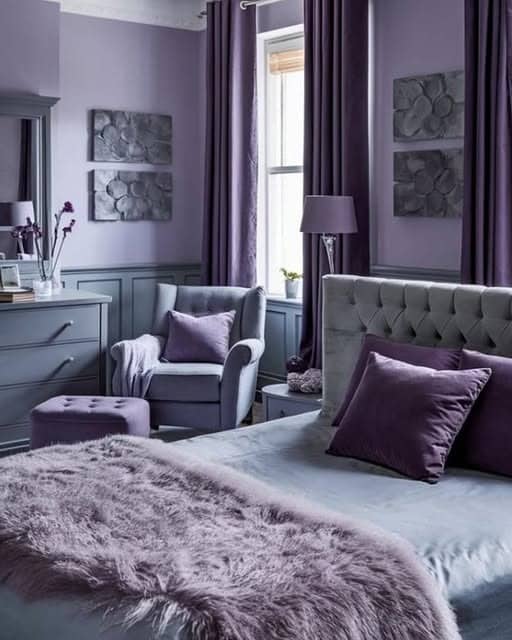 10. Classic Lavender Bedroom with Soft Gray Accents - lavender bedroom ideas