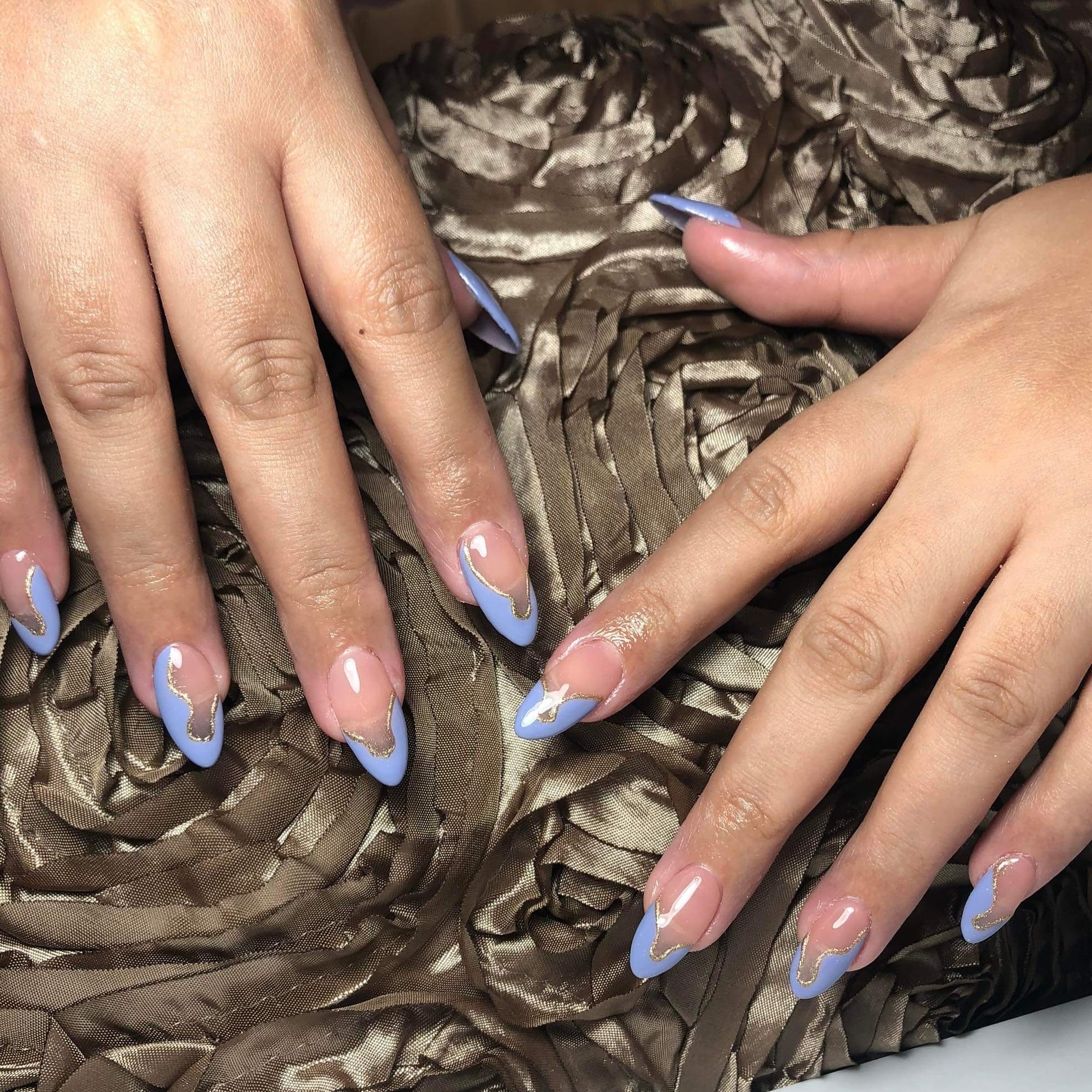 2. Pastel Blue Wave French Almond Nails - elegant nail ideas