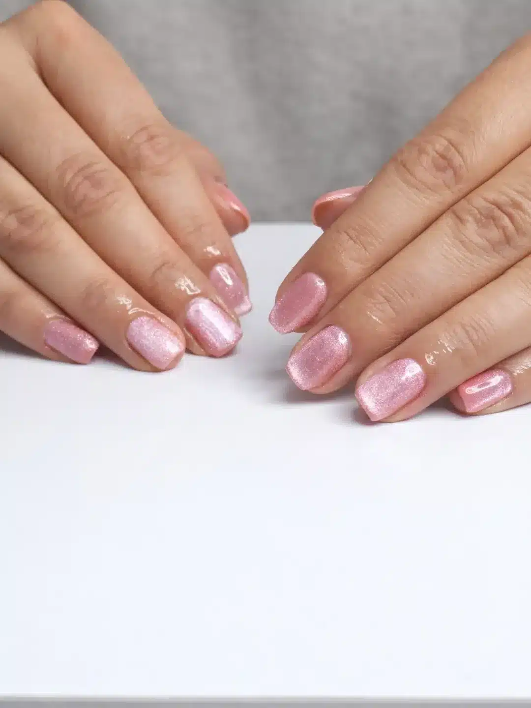 6. Shimmer Pink Pearl Square Nails - elegant nail ideas