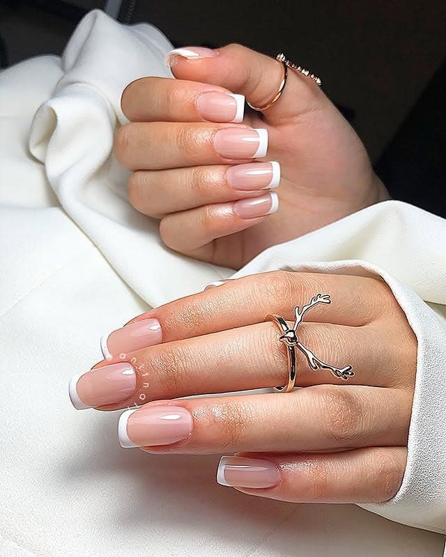 10. Glossy White French Square Nails - elegant nail ideas