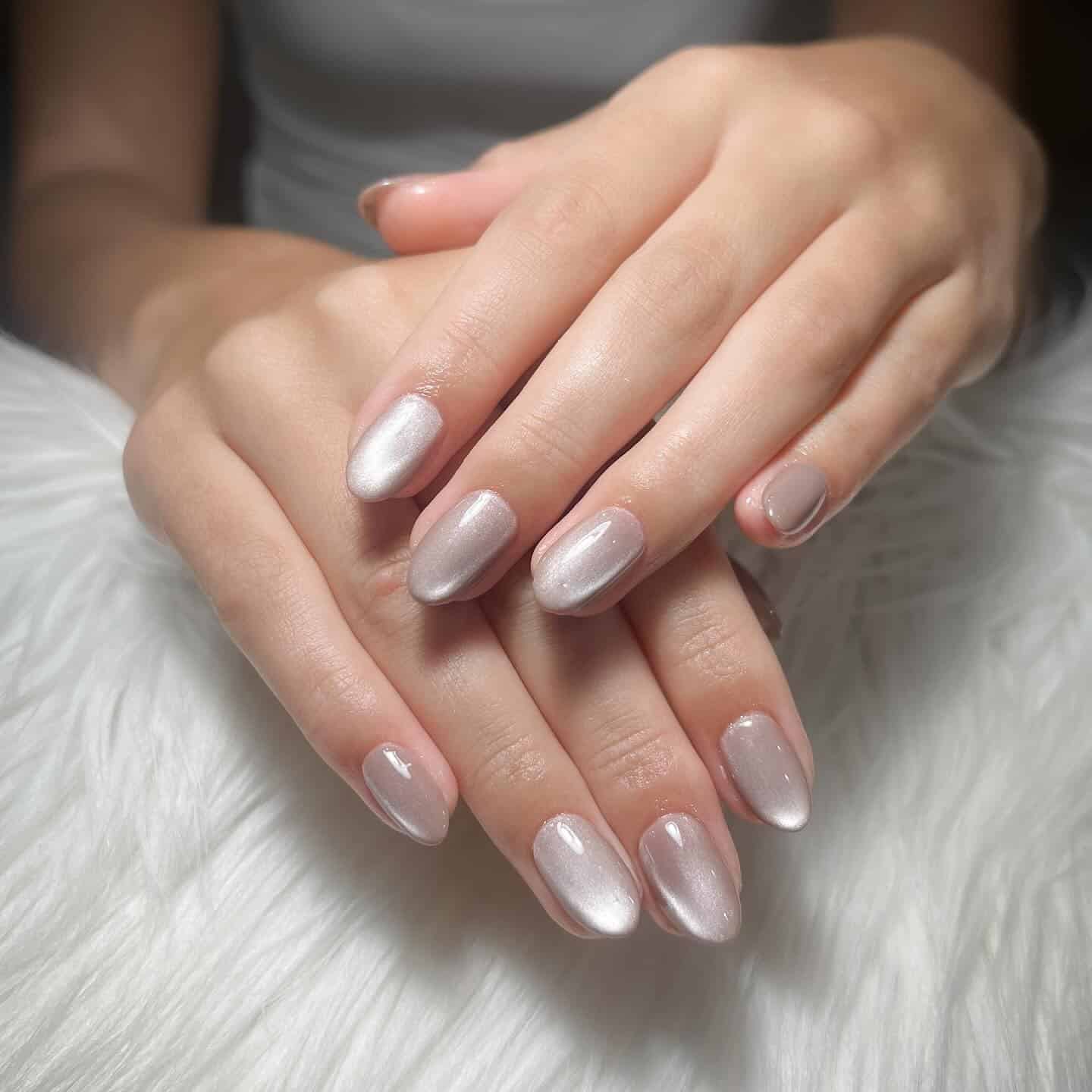 18. Silver Pearl Chrome Almond Nails - elegant nail ideas