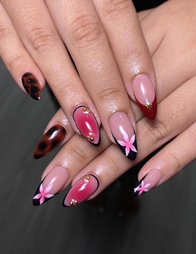 11. Delicate Wildflower Nails in Sheer Nude and Periwinkle Blue - floral nail ideas