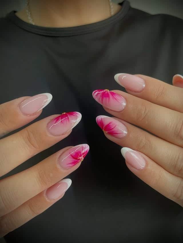 15. Pressed Flower Nails with Soft Pink Ombre Finish - floral nail ideas