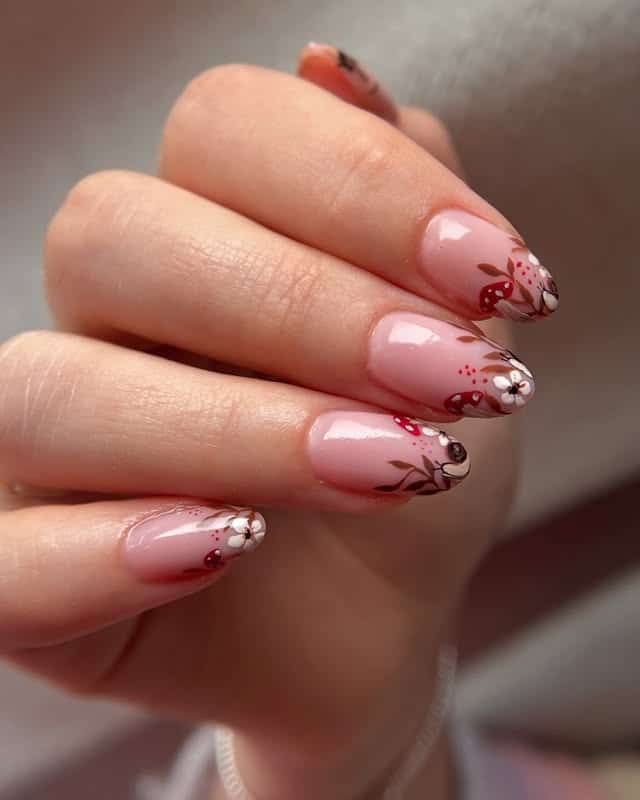 19. Neon Floral Accent Nails with Soft Pink Base - floral nail ideas