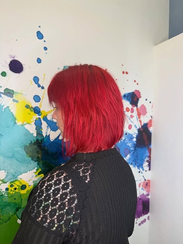 2. Vivid Cherry Red Choppy Shag Bob - Choppy Shaggy Haircuts