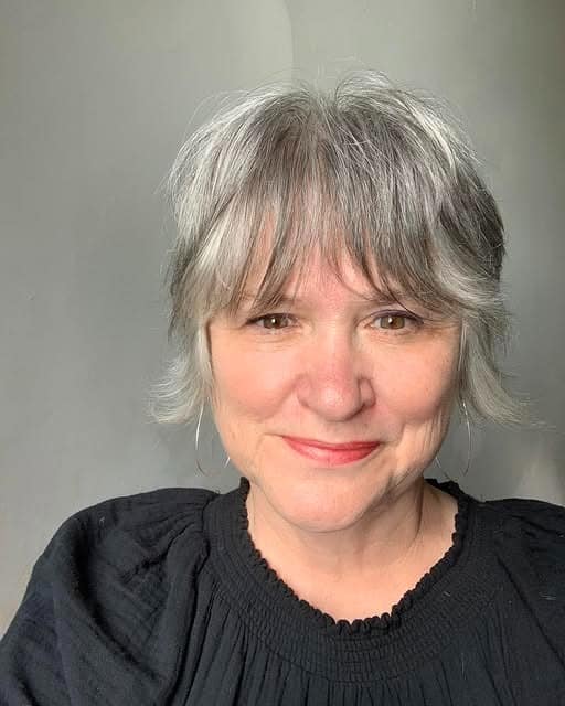 3. Silver Gray Layered Shag with Curtain Fringe - Choppy Shaggy Haircuts