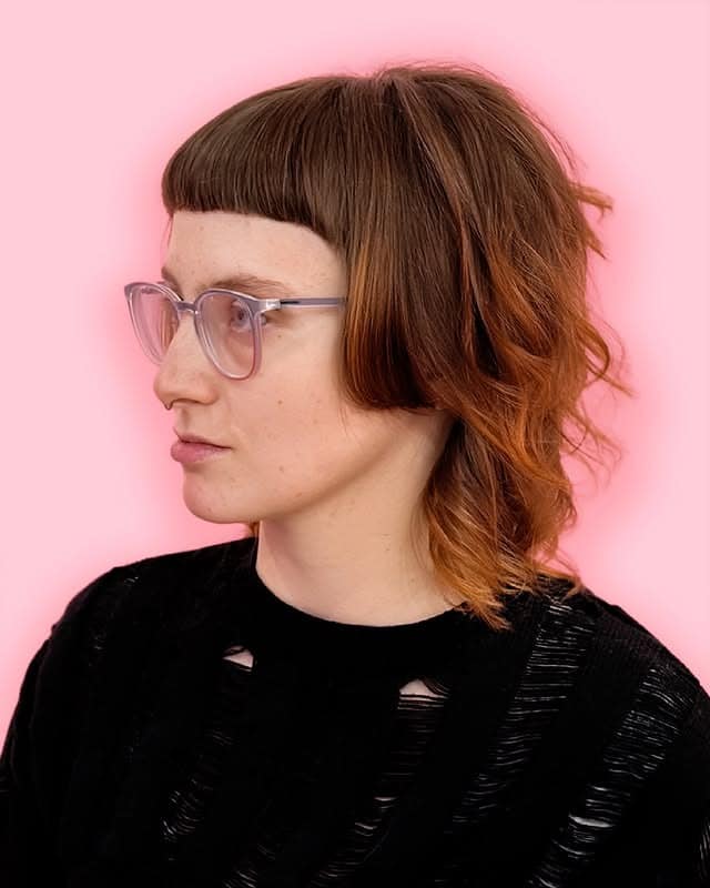 13. Copper Brown Choppy Shag Bob with Micro Bangs - Choppy Shaggy Haircuts