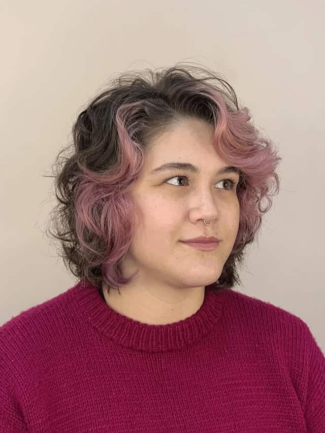 19. Smoky Brown and Dusty Rose Curly Shag - Choppy Shaggy Haircuts