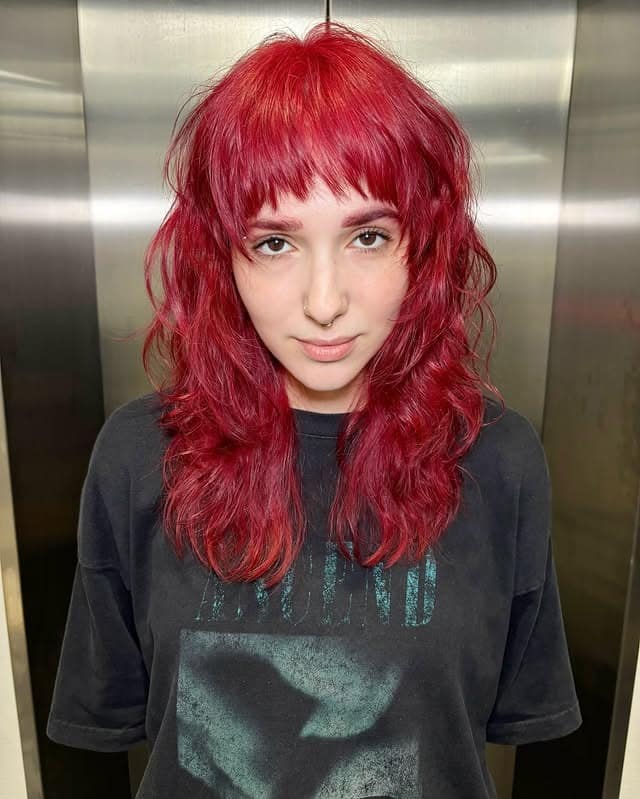 21. Crimson Red Choppy Shag with Textured Fringe - Choppy Shaggy Haircuts