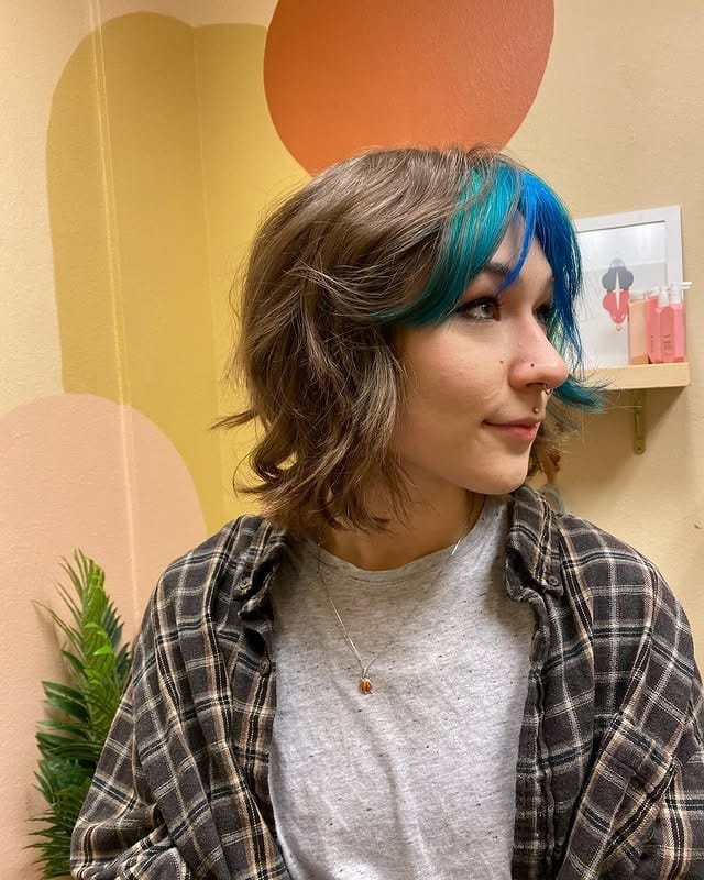 1. Electric Blue Money Piece Shaggy Bob - Shaggy Bob Haircuts