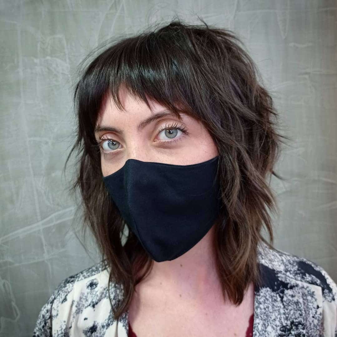 18. Dark Chocolate Shaggy Bob with Wispy Bangs - Shaggy Bob Haircuts