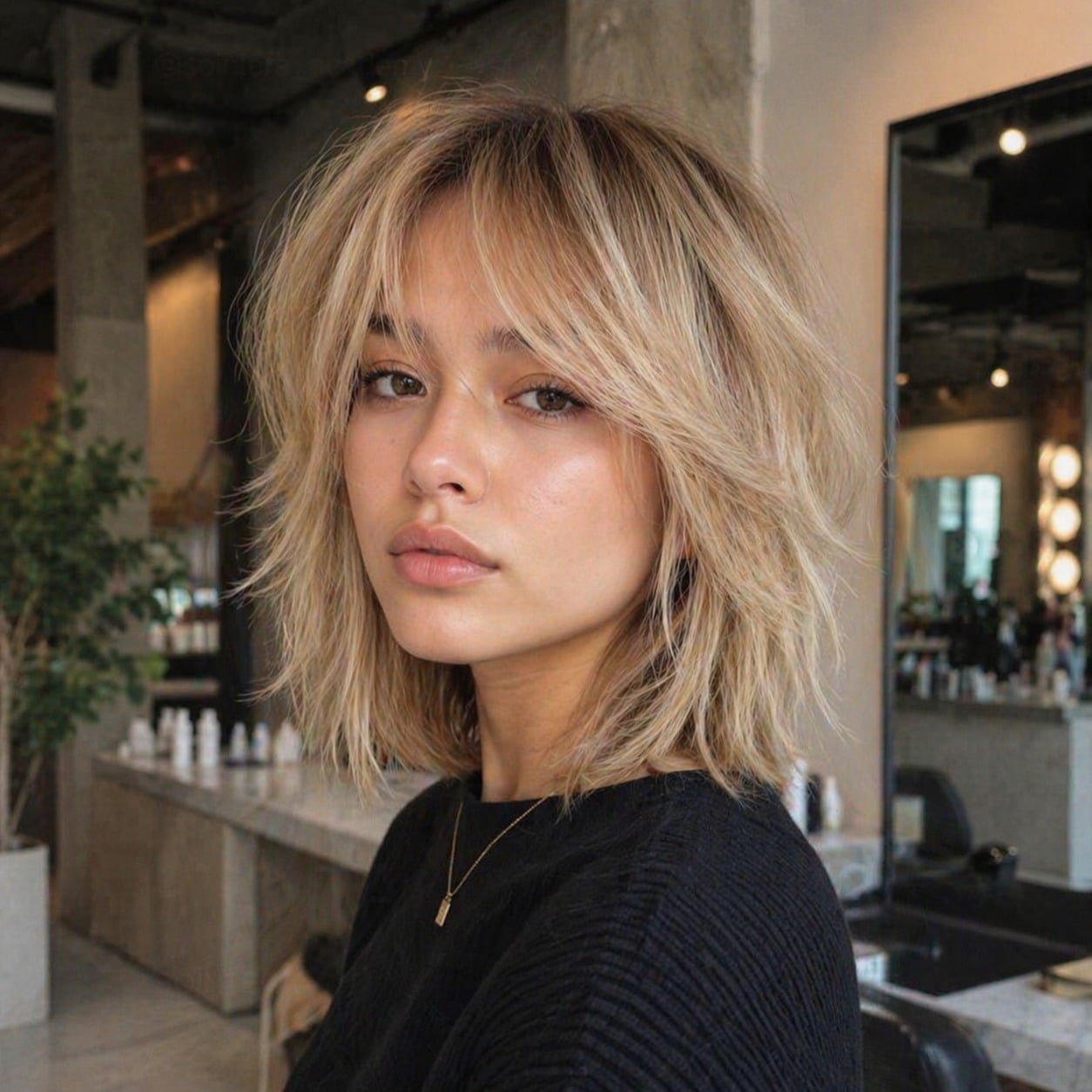 21. Beige Blonde Shaggy Bob with Curtain Fringe - Shaggy Bob Haircuts
