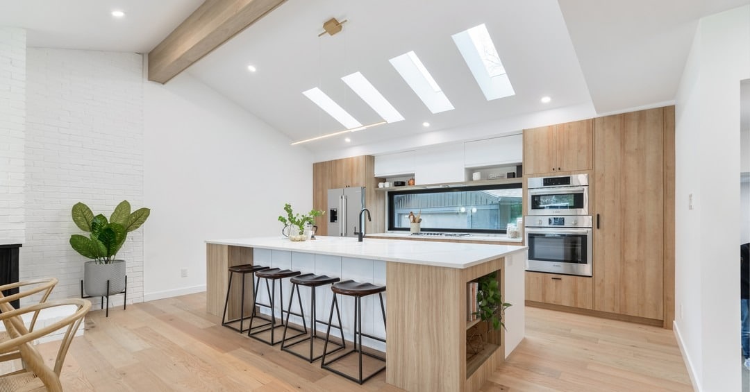 1. Scandinavian White and Natural Wood Open Concept Kitchen - open concept kitchen ideas
