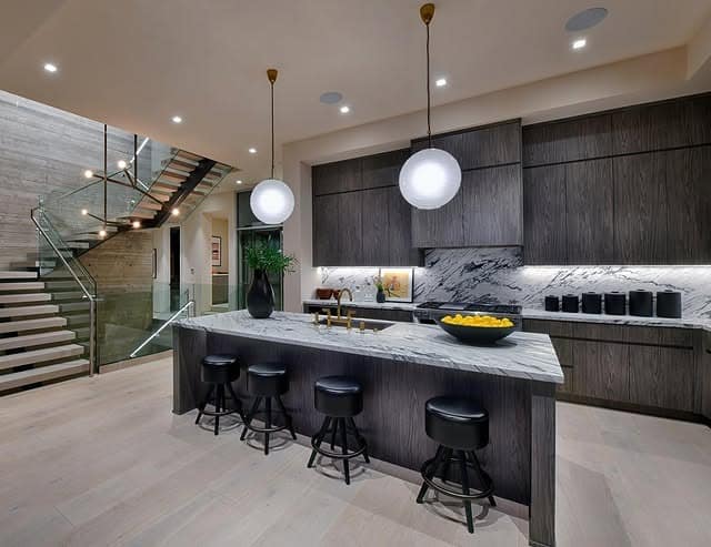 2. Charcoal Wood and Marble Contemporary Kitchen - open concept kitchen ideas