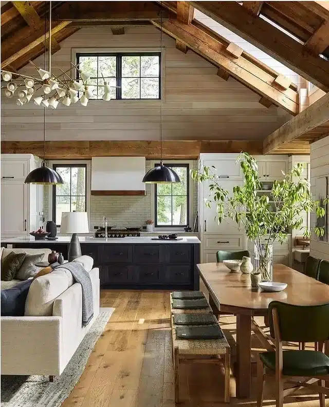 7. Rustic White and Natural Timber Great Room Kitchen - open concept kitchen ideas