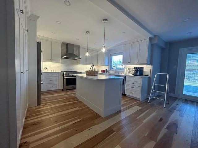 8. Transitional White and Wood Island Kitchen - open concept kitchen ideas