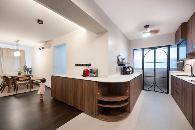 12. Walnut and White Contemporary Open Kitchen - open concept kitchen ideas