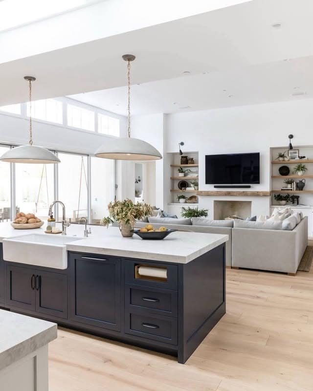 20. Navy and White Coastal Open Concept Kitchen - open concept kitchen ideas