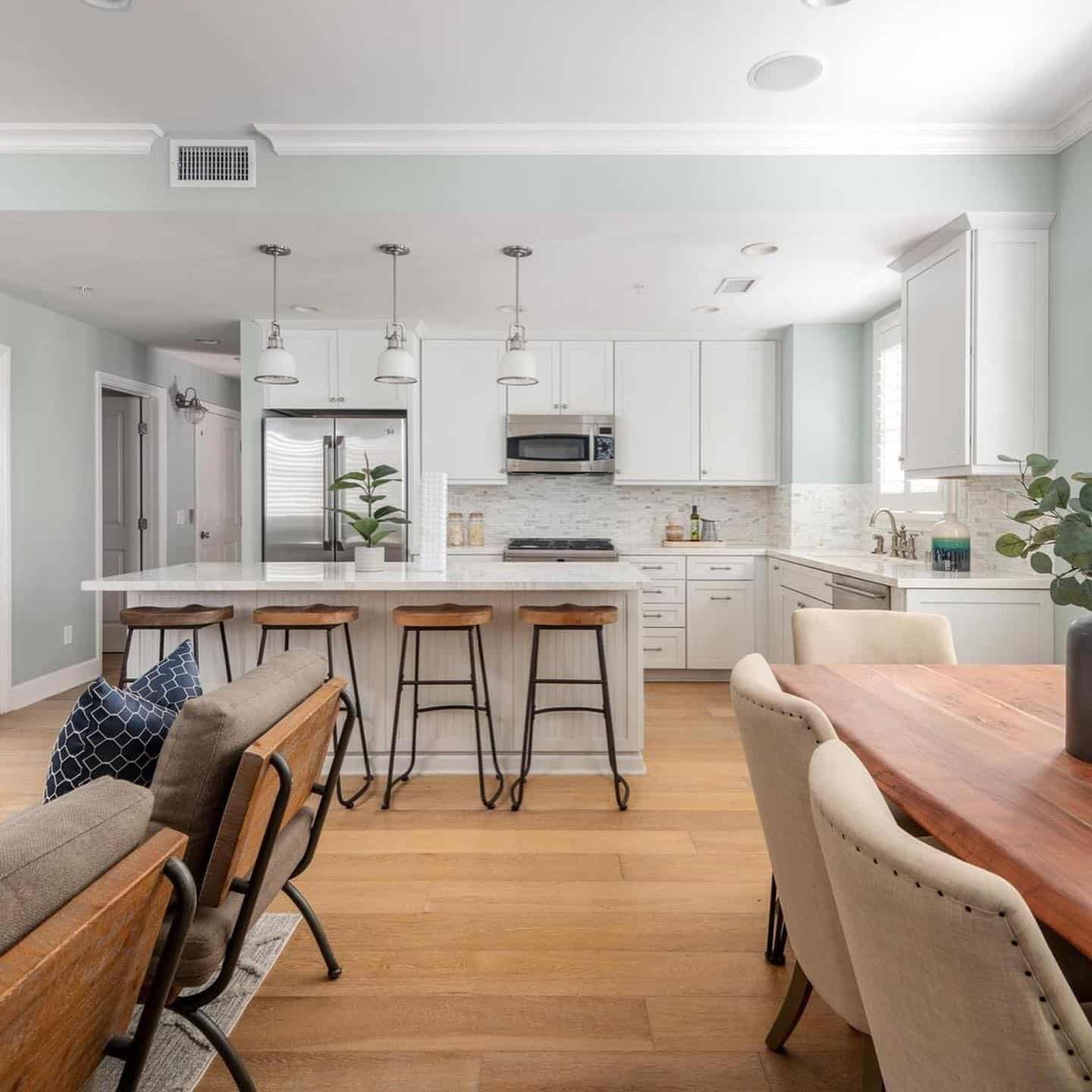 21. Seafoam Green and White Coastal Open Concept Kitchen - open concept kitchen ideas