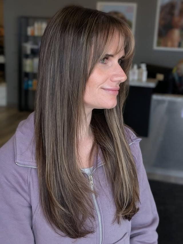 17. Long Wispy Hair with Curtain Bangs and Mushroom Brown Color - Long Wispy Haircuts
