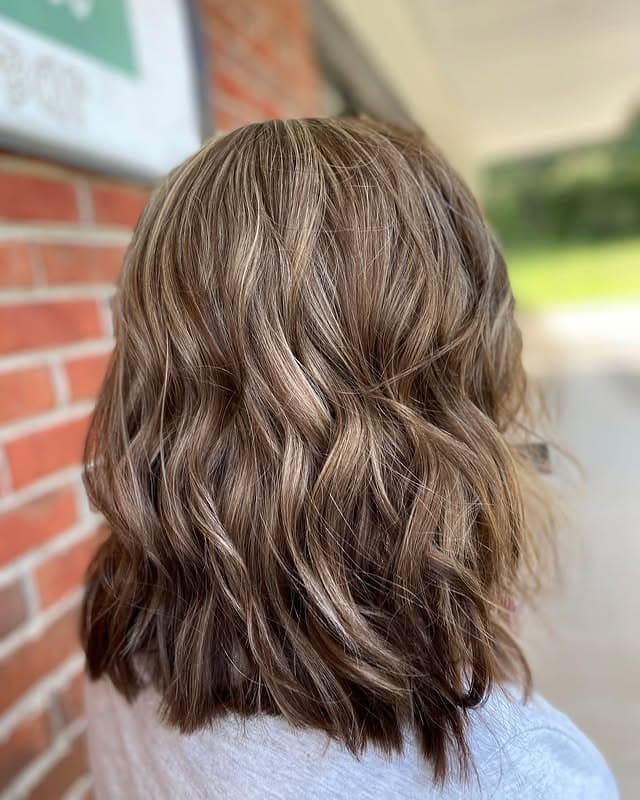 6. Ash Brown Angled Lob with Soft Waves - Angled Lob Haircut