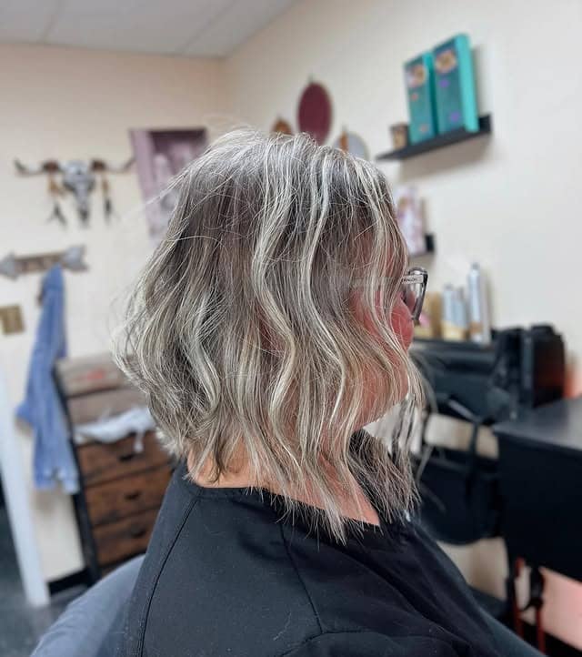 18. Silver Ash Angled Lob with Beachy Texture - Angled Lob Haircut