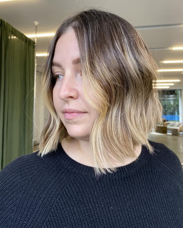 21. Soft Rooted Blonde Angled Lob - Angled Lob Haircut