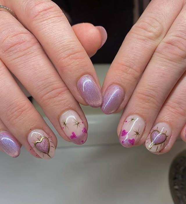 9. Iridescent Pink Heart Charm Nails - heart nail ideas