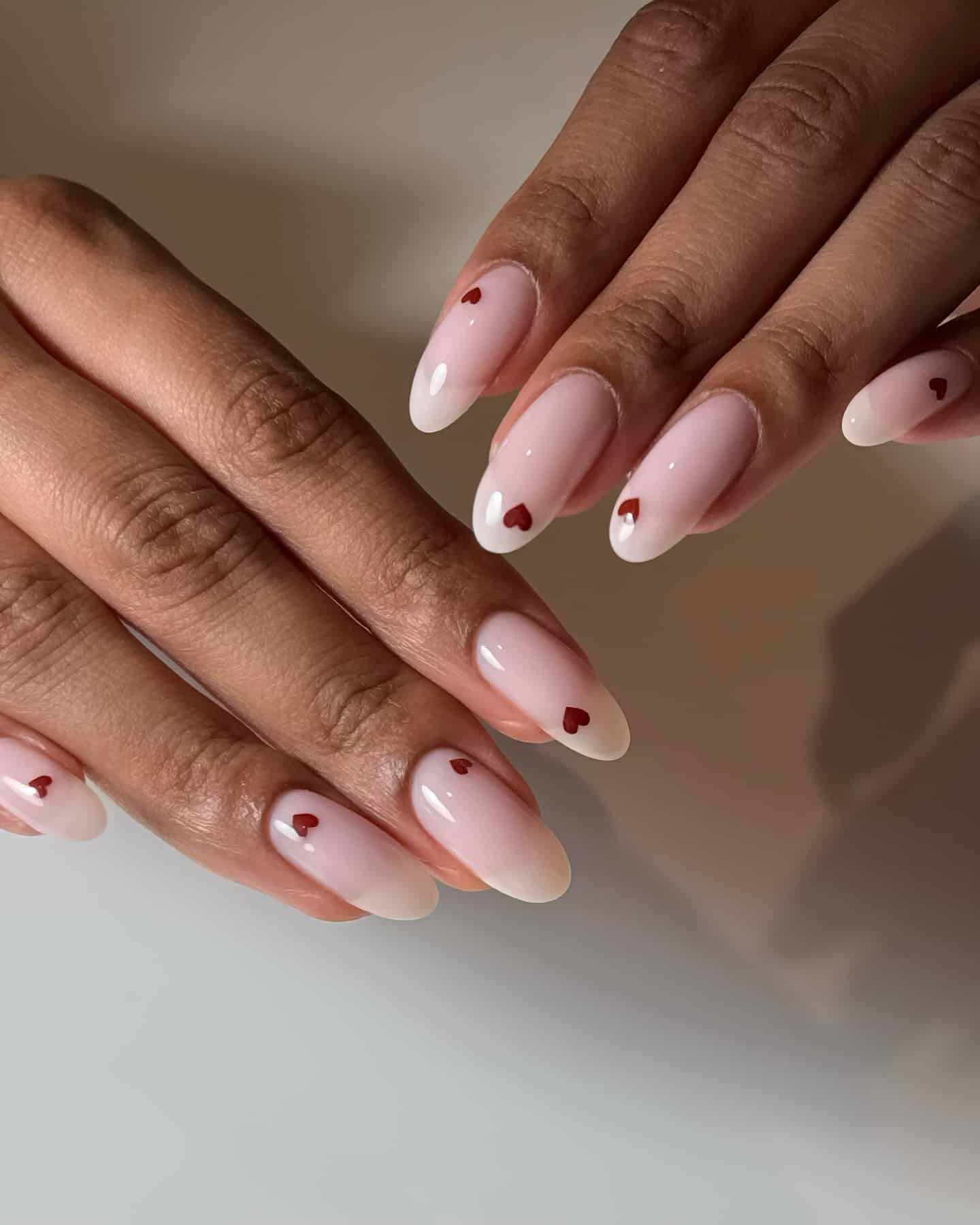 15. Milky Pink Minimal Heart Almond Nails - heart nail ideas