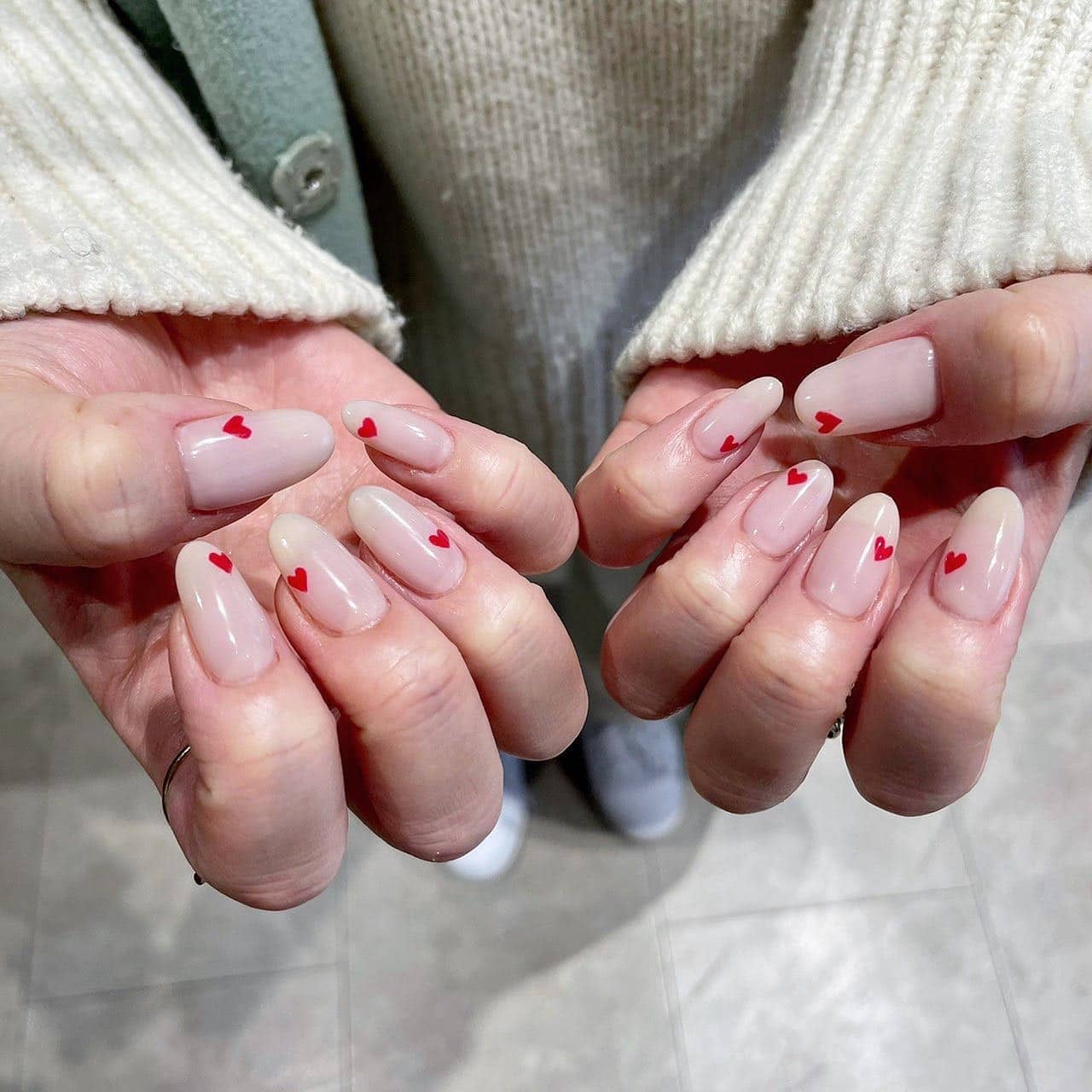 21. Milky Pink Minimal Heart Almond Nails - heart nail ideas