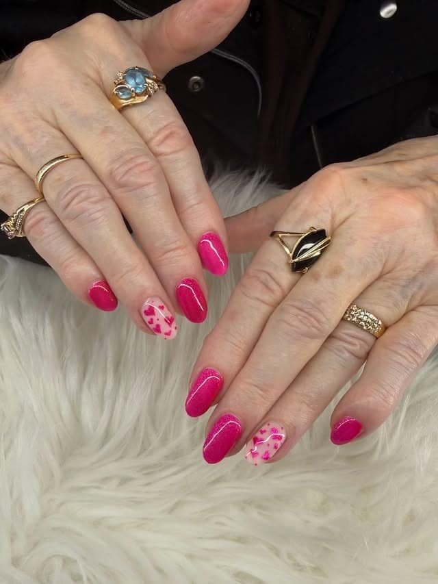 1. Glossy Hot Pink Almond Nails with Heart Accent Art - hot pink nail ideas
