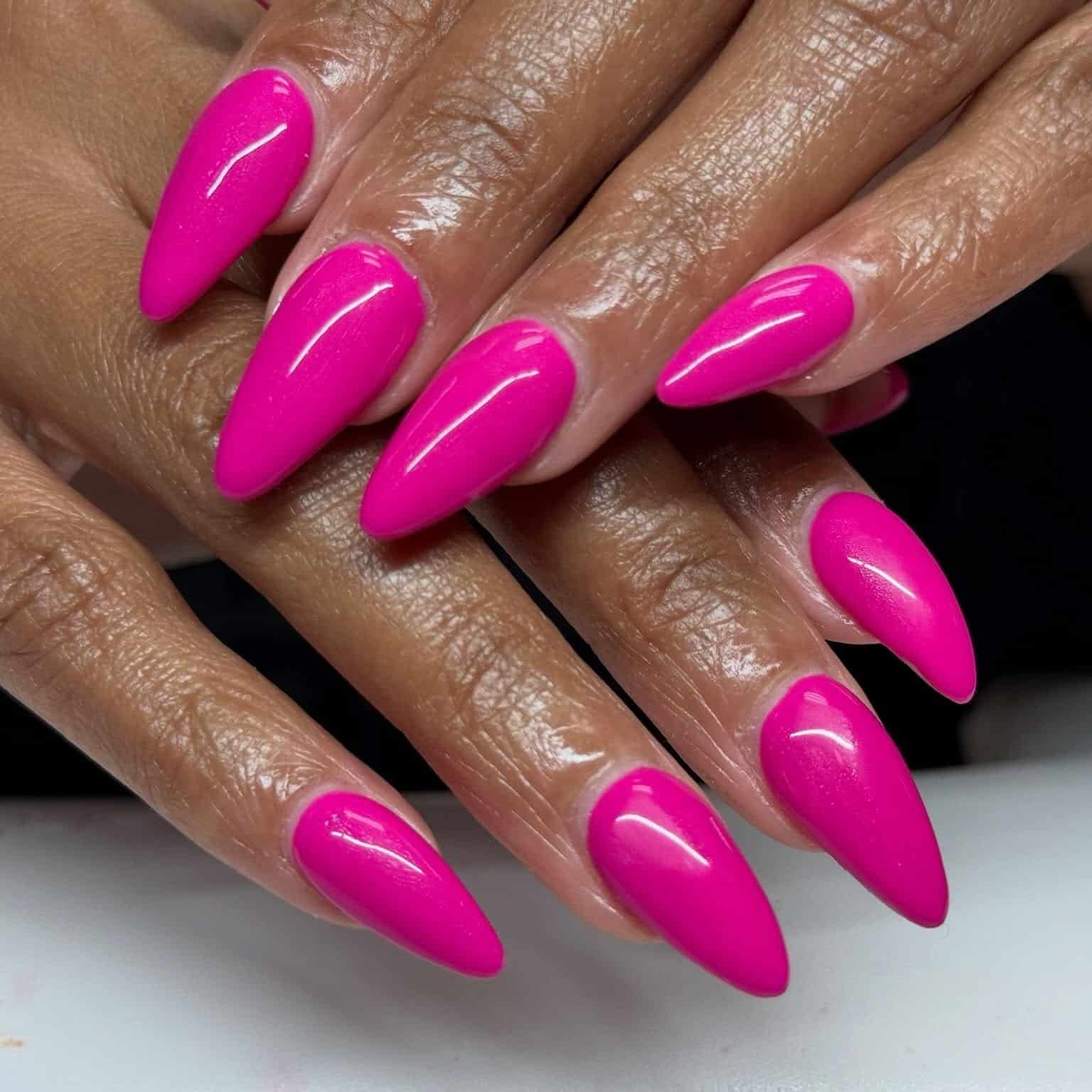 5. Shimmer Hot Pink Almond Nails - hot pink nail ideas