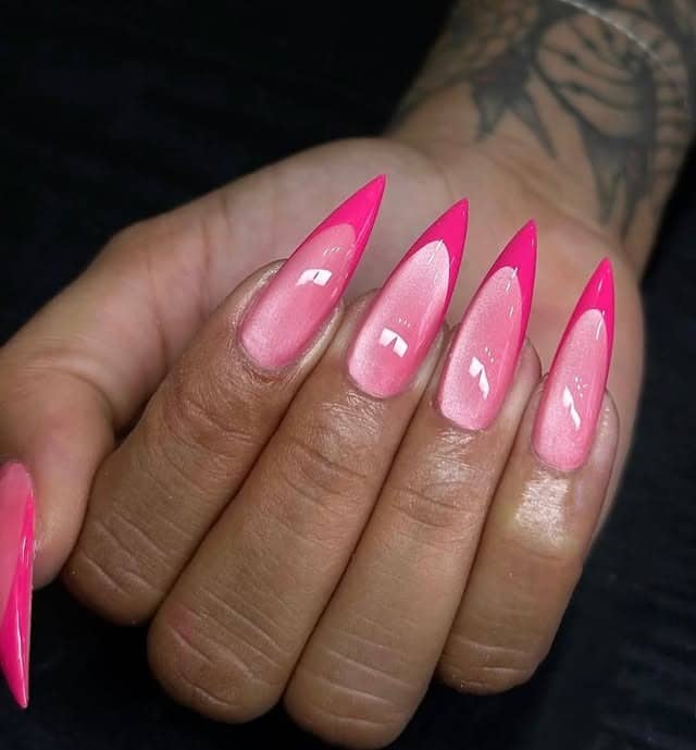 18. Pink French Fade Stiletto Nails - hot pink nail ideas