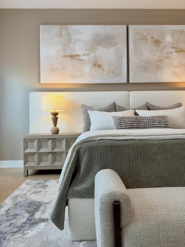 5. Contemporary White and Gray Bedroom with Warm Neutral Accents - white and gray bedroom ideas