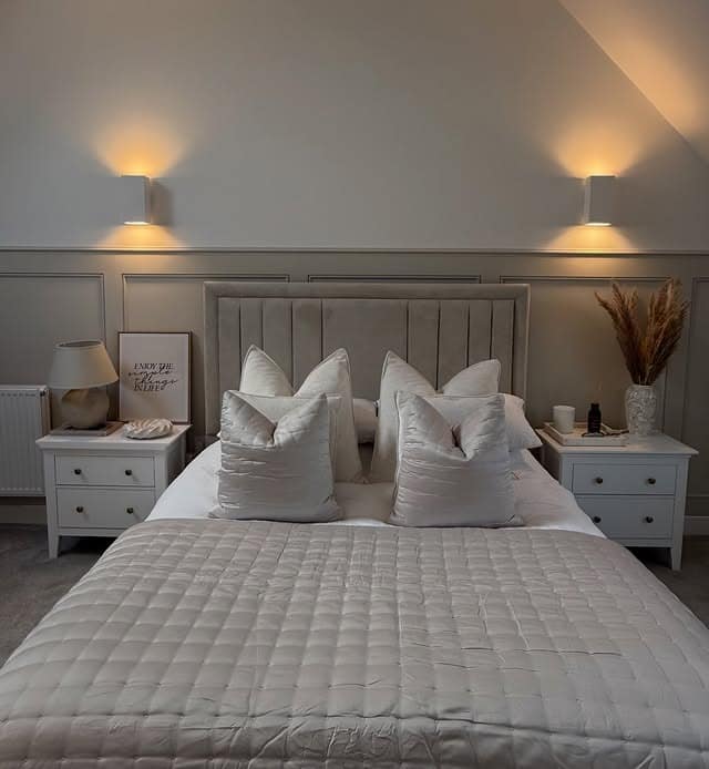 16. Moody White and Gray Bedroom with Layered Textures - white and gray bedroom ideas