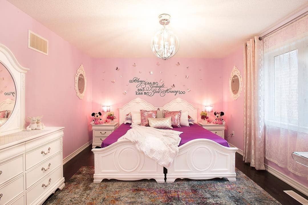 1. Blush Pink Glam Bedroom with White Traditional Furniture - pink and purple bedroom ideas