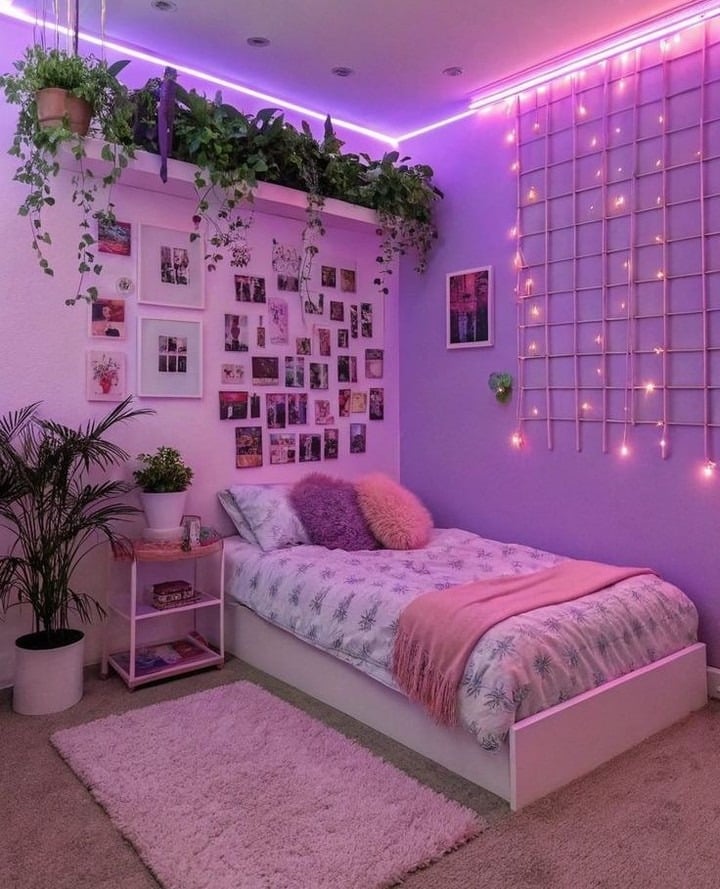 2. Lavender and Pink Cozy Bedroom with LED Lighting - pink and purple bedroom ideas