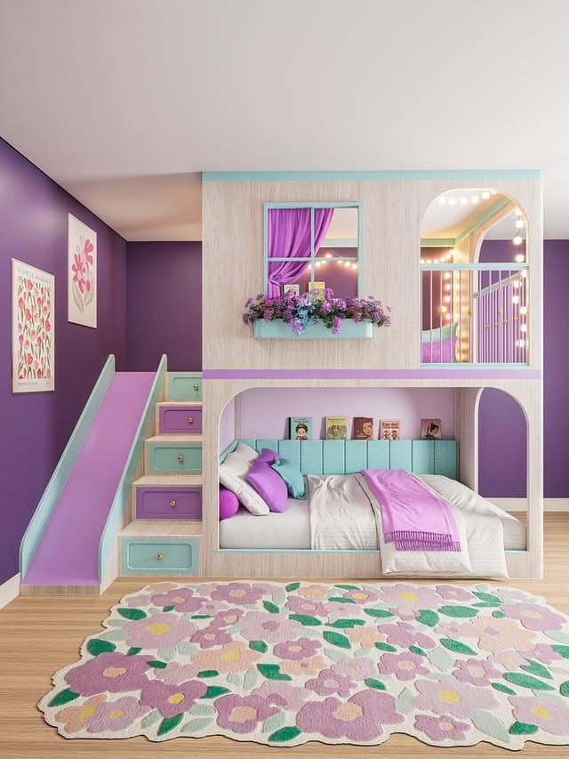 3. Pastel Purple and Mint Shared Bedroom Design - pink and purple bedroom ideas