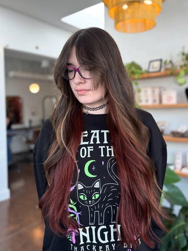 12. Extra Long Layered Cut with Burgundy Ombre Hair - Extra Long Layers