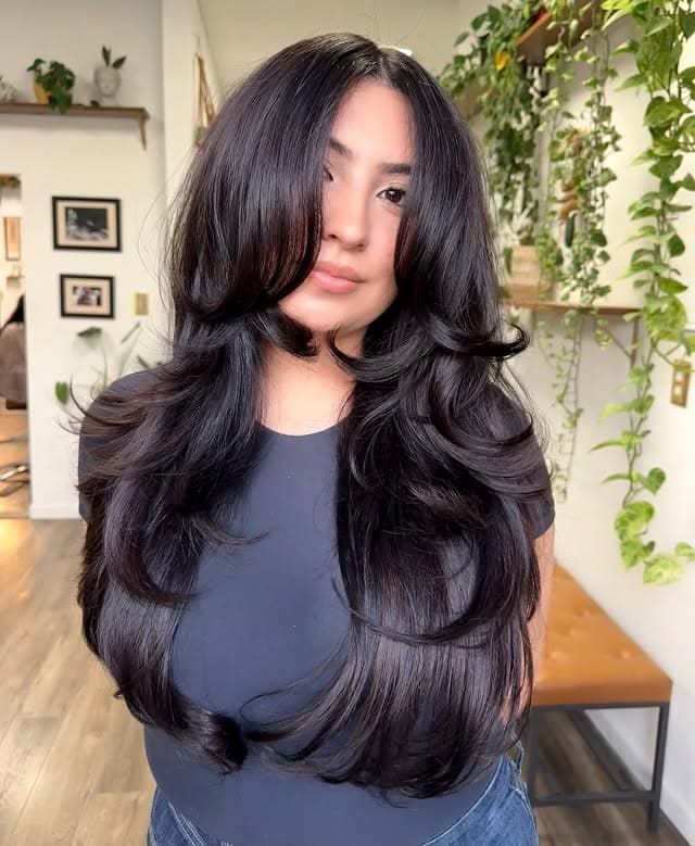 14. Extra Long Butterfly Layers with Soft Black Hair - Extra Long Layers