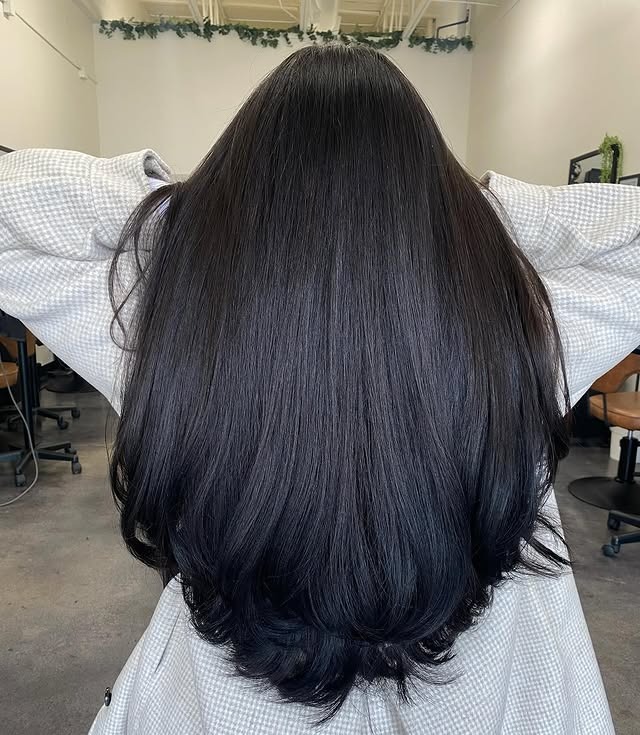 16. Extra Long Rounded Layers with Natural Black Hair - Extra Long Layers