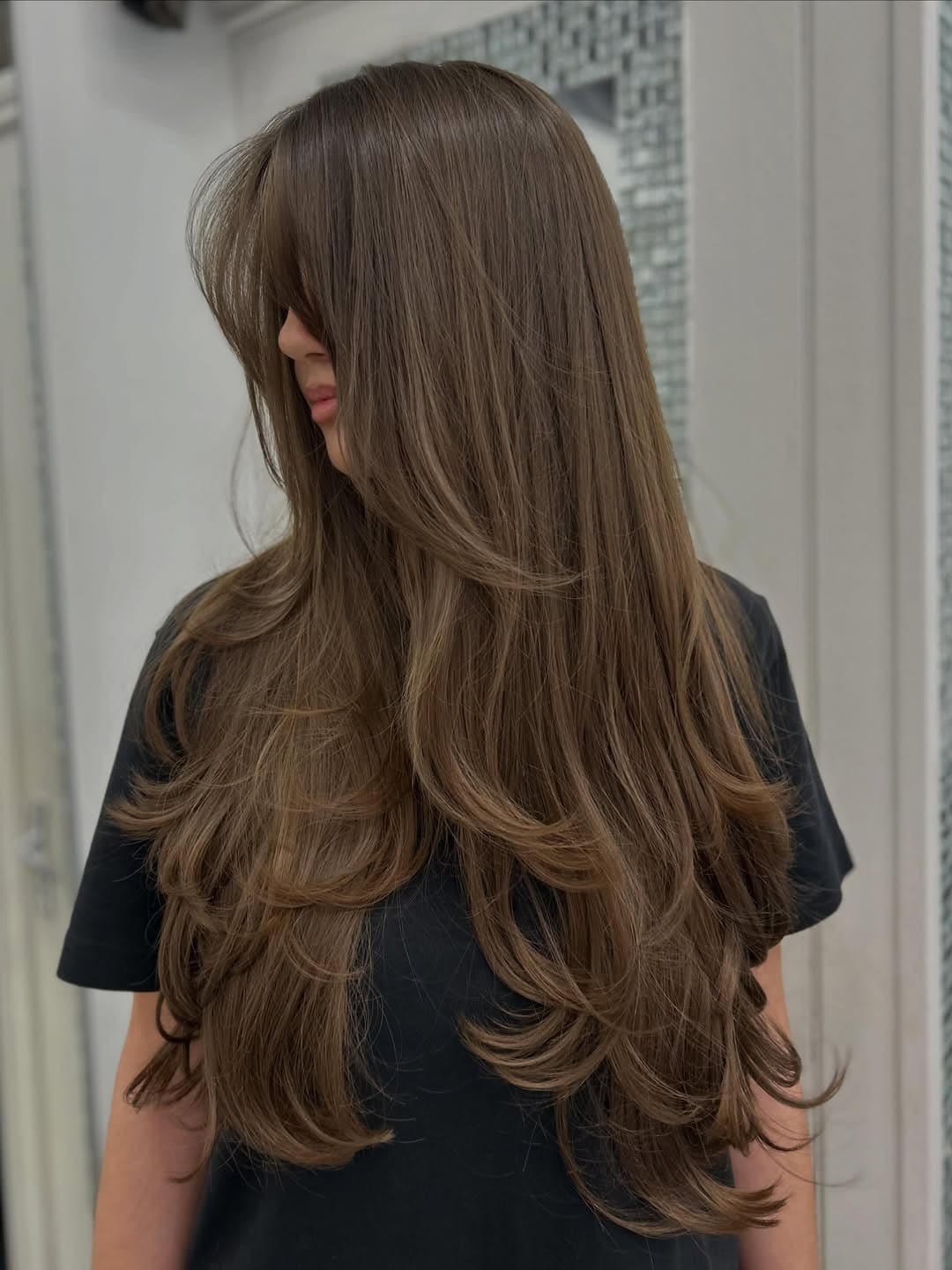 18. Extra Long Feathered Layers with Mushroom Brown Hair - Extra Long Layers